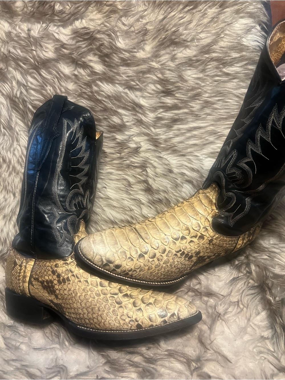 SOTO MEN Two-Tone WESTERN Cowboy Boots in Black and PYTHON Snake Sz 8.5 EE